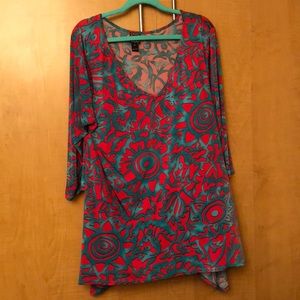Clara Sun Woo tunic. Burnt orange/turquoise. Sz 1X
